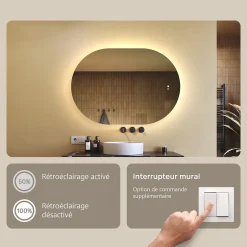 Artforma Miroir LED Salle de Bain - - Ovale - 100x70cm - LED Dual + interrupteur tactile + anti-buée* Miroir Lumineux