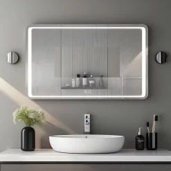 Saniland Miroir LED Salle de bain 70x50cm avec horloge digitale et hauts parleurs Bluetooth