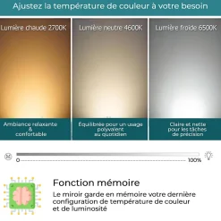 Saniland Miroir LED Salle de bain 70x50cm avec horloge digitale et hauts parleurs Bluetooth