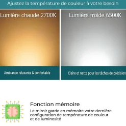 Mon Beau bain Miroir LED spécial maquillage 100x60 avec zone grossissante X3 et horloge digitale pour salle de bain* Miroir Grossissant Lumineux