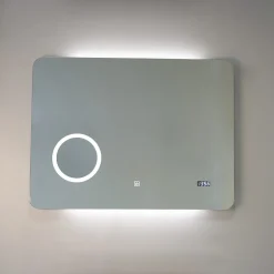Kiamami Valentina Miroir Led 80X60 Avec Horloge Numérique Et Lentille De Grossissement