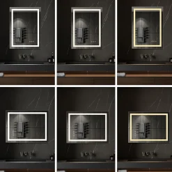Saniverre Miroir lumineux CIMEO 60 x 80 cm (ou 80x60) LED 2100 lms, antibuée + intensité & couleur réglables salle de bain -