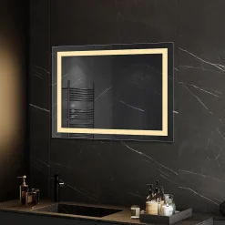 Saniverre Miroir lumineux CIMEO 60 x 80 cm (ou 80x60) LED 2100 lms, antibuée + intensité & couleur réglables salle de bain -