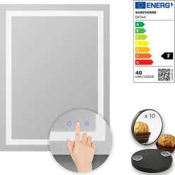 Saniverre Miroir lumineux CIMEO 60 x 80 cm (ou 80x60) LED 2100 lms, antibuée + intensité & couleur réglables salle de bain -