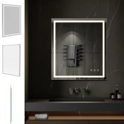 Saniverre Miroir lumineux CIMEO 90 x 100 cm (ou 100x90) LED 2100 lms, antibuée + intensité & couleur réglables salle de bain -