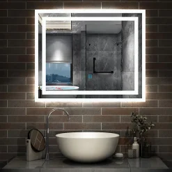 AICA Sanitaire Miroir lumineux dimmable, 70x50cm, avec mémoire, salle de bain anti-buée, 6000k blanc froid, IP44,