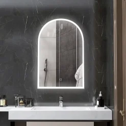 Homcom Miroir lumineux LED arqué de salle de bain 90 x 60 cm - tactile, réglable, anti-buée - alu noir