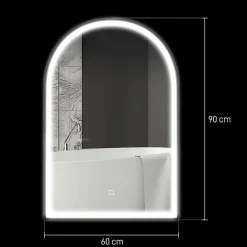 Homcom Miroir lumineux LED arqué de salle de bain 90 x 60 cm - tactile, réglable, anti-buée - alu noir