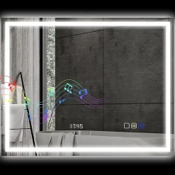 Homcom Miroir lumineux LED salle de bain 100x80cm bluetooth interrupteur tactile lumière réglable 3 couleurs fonction antibuée mémoire