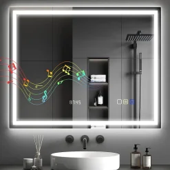 Homcom Miroir lumineux LED salle de bain 100x80cm bluetooth interrupteur tactile lumière réglable 3 couleurs fonction antibuée mémoire