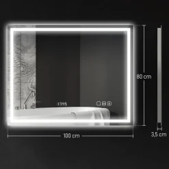 Homcom Miroir lumineux LED salle de bain 100x80cm bluetooth interrupteur tactile lumière réglable 3 couleurs fonction antibuée mémoire