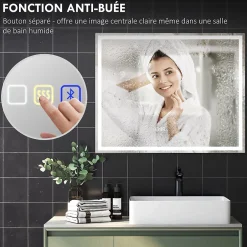 Homcom Miroir lumineux LED salle de bain 100x80cm bluetooth interrupteur tactile lumière réglable 3 couleurs fonction antibuée mémoire