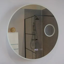 Créazur France Miroir lumineux rond RONDINARA Diamètre 80cm - antibuée, horloge et loupe* Miroir Lumineux