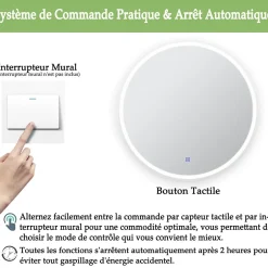 Mon Beau bain Miroir lumineux salle de bains rond 80x80 cm - Anti-Buée , Mémoire, LED,Miroir salle de bains* Miroir Lumineux