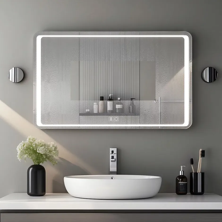 Saniland Miroir lumineux 90x65 pour salle de bain antibuée boutons tactiles lumière froide