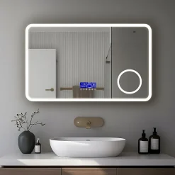 Saniland Miroir lumineux 160x800 pour salle de bain avec zone grossissante et hauts parleurs Bluetooth* Miroir Grossissant Lumineux