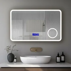 Saniland Miroir lumineux 160x800 pour salle de bain avec zone grossissante et hauts parleurs Bluetooth* Miroir Grossissant Lumineux