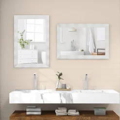Giantex Miroir Mural 106 x 71,5 cm, Cadre en Bois d'Hévéa, Miroir de Courtoisie à Suspension, pour Salle de Bain, Salon, Entrée, Blanc* Miroir Grossissant