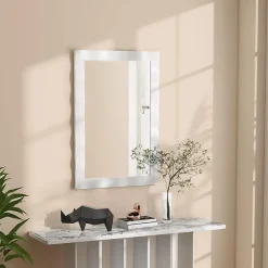 Giantex Miroir Mural 106 x 71,5 cm, Cadre en Bois d'Hévéa, Miroir de Courtoisie à Suspension, pour Salle de Bain, Salon, Entrée, Blanc* Miroir Grossissant
