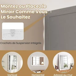 Giantex Miroir Mural 106 x 71,5 cm, Cadre en Bois d'Hévéa, Miroir de Courtoisie à Suspension, pour Salle de Bain, Salon, Entrée, Blanc* Miroir Grossissant