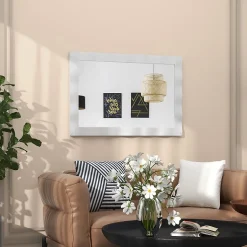 Giantex Miroir Mural 106 x 71,5 cm, Cadre en Bois d'Hévéa, Miroir de Courtoisie à Suspension, pour Salle de Bain, Salon, Entrée, Blanc* Miroir Grossissant