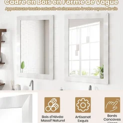 Giantex Miroir Mural 106 x 71,5 cm, Cadre en Bois d'Hévéa, Miroir de Courtoisie à Suspension, pour Salle de Bain, Salon, Entrée, Blanc* Miroir Grossissant