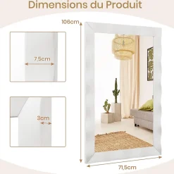 Giantex Miroir Mural 106 x 71,5 cm, Cadre en Bois d'Hévéa, Miroir de Courtoisie à Suspension, pour Salle de Bain, Salon, Entrée, Blanc* Miroir Grossissant