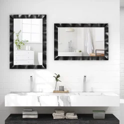 Giantex Miroir Mural 106 x 71,5 cm,Cadre en Bois d'Hévéa, Miroir de Courtoisie à Suspension, pour Salle de Bain, Salon, Entrée, Noir