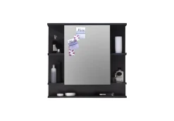 Trend Team Miroir mural avec étagère - Mélaminé - Noir - 72 - 76 - 20 cm