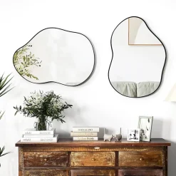 Giantex Miroir Mural Décoratif, avec Réflexion HD Claire, Cadre en Bois 2 Méthodes de Suspension pour Entrée,Salon(Or,78 x 56,5cm) (Noir)* Miroir Grossissant