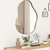 Giantex Miroir Mural Décoratif, Miroir en Forme Irrégulière avec Réflexion HD Claire, Cadre en Bois, Or,78 x 56,5cm