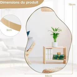 Giantex Miroir Mural Décoratif, Miroir en Forme Irrégulière avec Réflexion HD Claire, Cadre en Bois, Or,78 x 56,5cm