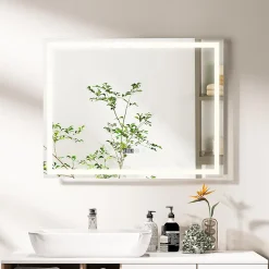 Giantex Miroir Mural de Salle de Bain LED Antibuée avec Interrupteur Tactile 3 Couleurs Luminosité Réglable Rectangulaire