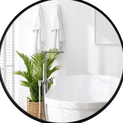 Giantex Miroir Mural de Salle de Bain Cadre en Métal Verre Argenté Film Antidéflagrant Miroir Rond de 61CM pour la Décoration