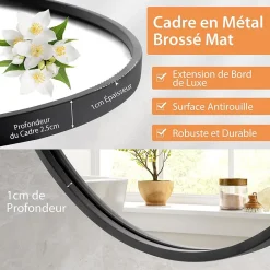 Giantex Miroir Mural de Salle de Bain Cadre en Métal Verre Argenté Film Antidéflagrant Miroir Rond de 61CM pour la Décoration