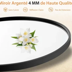 Giantex Miroir Mural de Salle de Bain Cadre en Métal Verre Argenté Film Antidéflagrant Miroir Rond de 61CM pour la Décoration