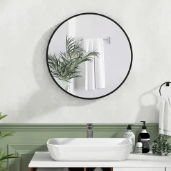 Giantex Miroir Mural de Salle de Bain Cadre en Métal Verre Argenté Film Antidéflagrant Miroir Rond de 61CM pour la Décoration