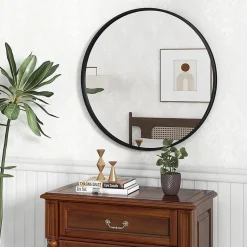 Giantex Miroir Mural de Salle de Bain Cadre en Métal Verre Argenté Film Antidéflagrant Miroir Rond de 61CM pour la Décoration