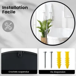 Giantex Miroir Mural de Salle de Bain Cadre en Métal Verre Argenté Film Antidéflagrant Miroir Rond de 61CM pour la Décoration