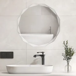 Giantex Miroir Mural de Salle de Bain Film Antidéflagrant Vis d'Expansion et Crochets de Suspension Miroir de Maquillage Rond