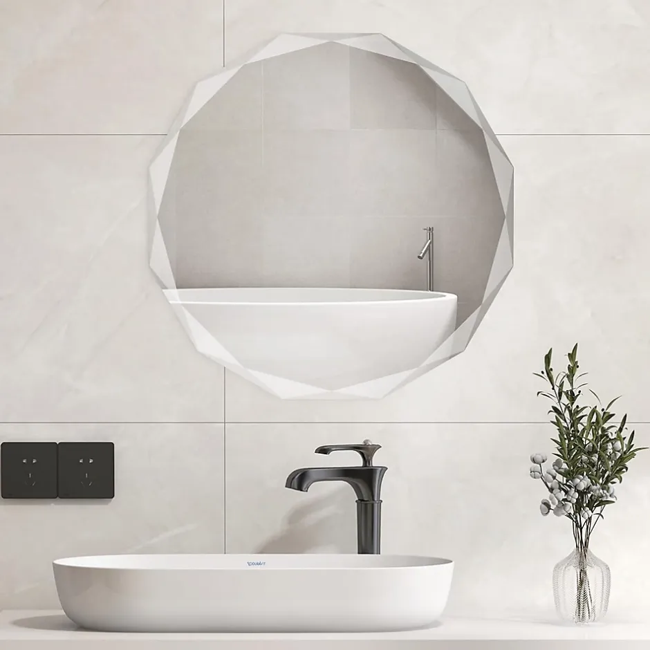 Giantex Miroir Mural de Salle de Bain Film Antidéflagrant Vis d'Expansion et Crochets de Suspension Miroir de Maquillage Rond