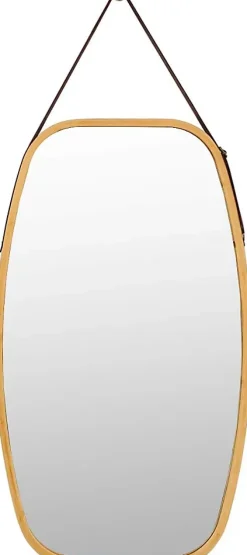 Giantex Miroir Mural en Aluminium avec Cadre en Bambou,Grand Miroir avec Film Antideflagrant, Arrondie avec Cadre en Bambou,* Miroir Grossissant