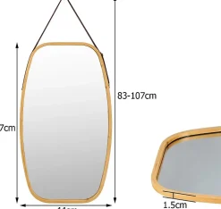 Giantex Miroir Mural en Aluminium avec Cadre en Bambou,Grand Miroir avec Film Antideflagrant, Arrondie avec Cadre en Bambou,* Miroir Grossissant