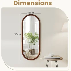 Giantex Miroir Mural Peu Encombrant,avec Cadre en Bois Massif,Miroir HD,4 Crochets de Fixation,pour Salon,Chambre, Balcon, Entrée, Noyer