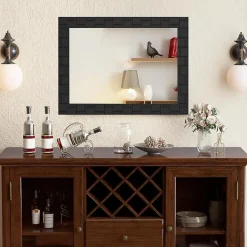 Giantex Miroir Mural Rectangulaire 80 x 60 Cm (L x l) avec Cadre en Bois d'Hévéa Naturel,Crochets Métalliques, pour Salle de Bain,Chambre