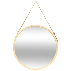 5Five Miroir mural rond avec lanière en cuir D50cm - Marron-