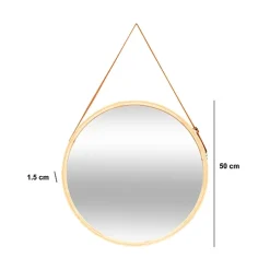 5Five Miroir mural rond avec lanière en cuir D50cm - Marron-