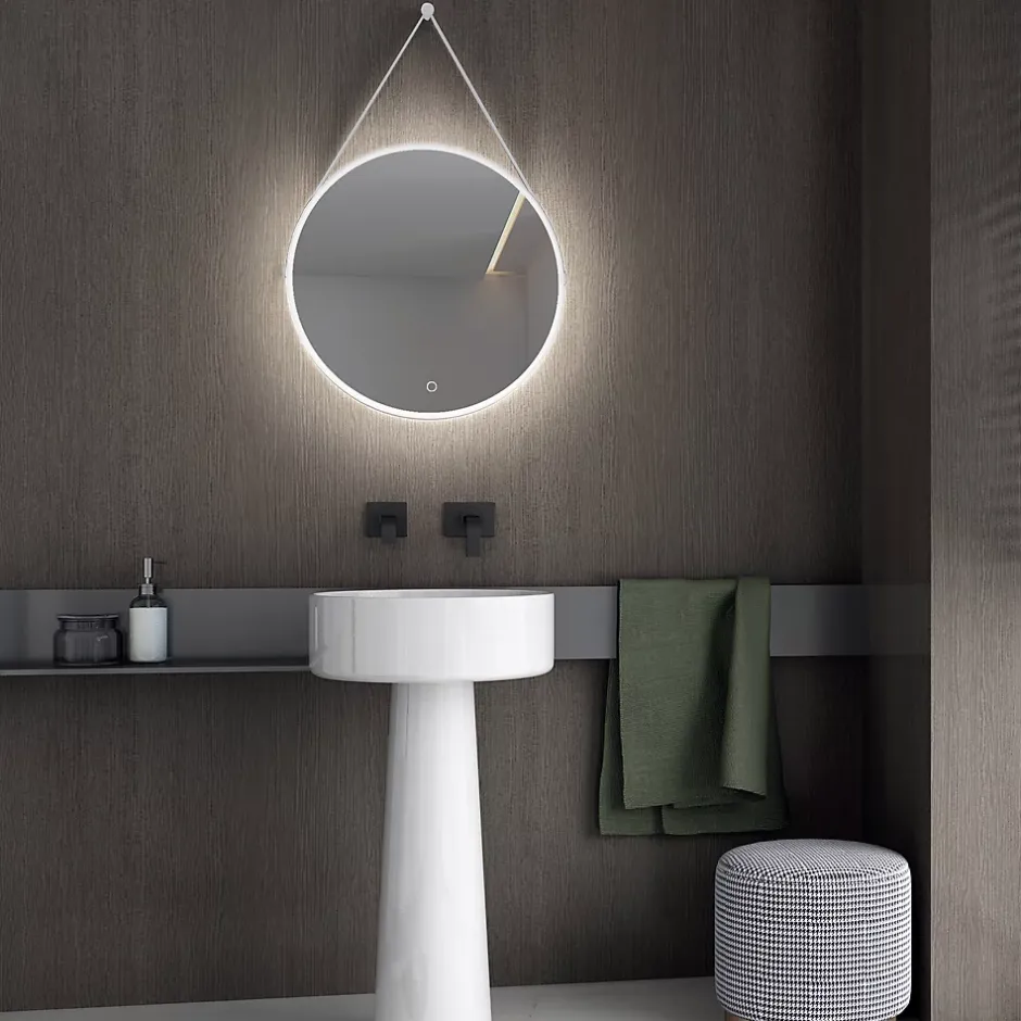 Bernstein Miroir mural rond salle de bain lumineux LED suspendu, fontion chauffante anti-buée et lumière réglable, Diamètre 60 cm, 2884