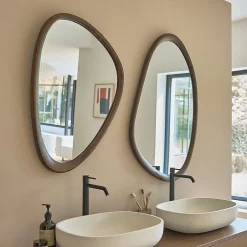Berah Getah Miroir organique en mindi massif finition noyer 75x60 cm* Miroir Simple