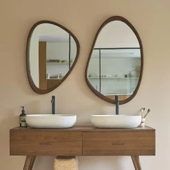 Berah Getah Miroir organique en mindi massif finition noyer 75x60 cm* Miroir Simple